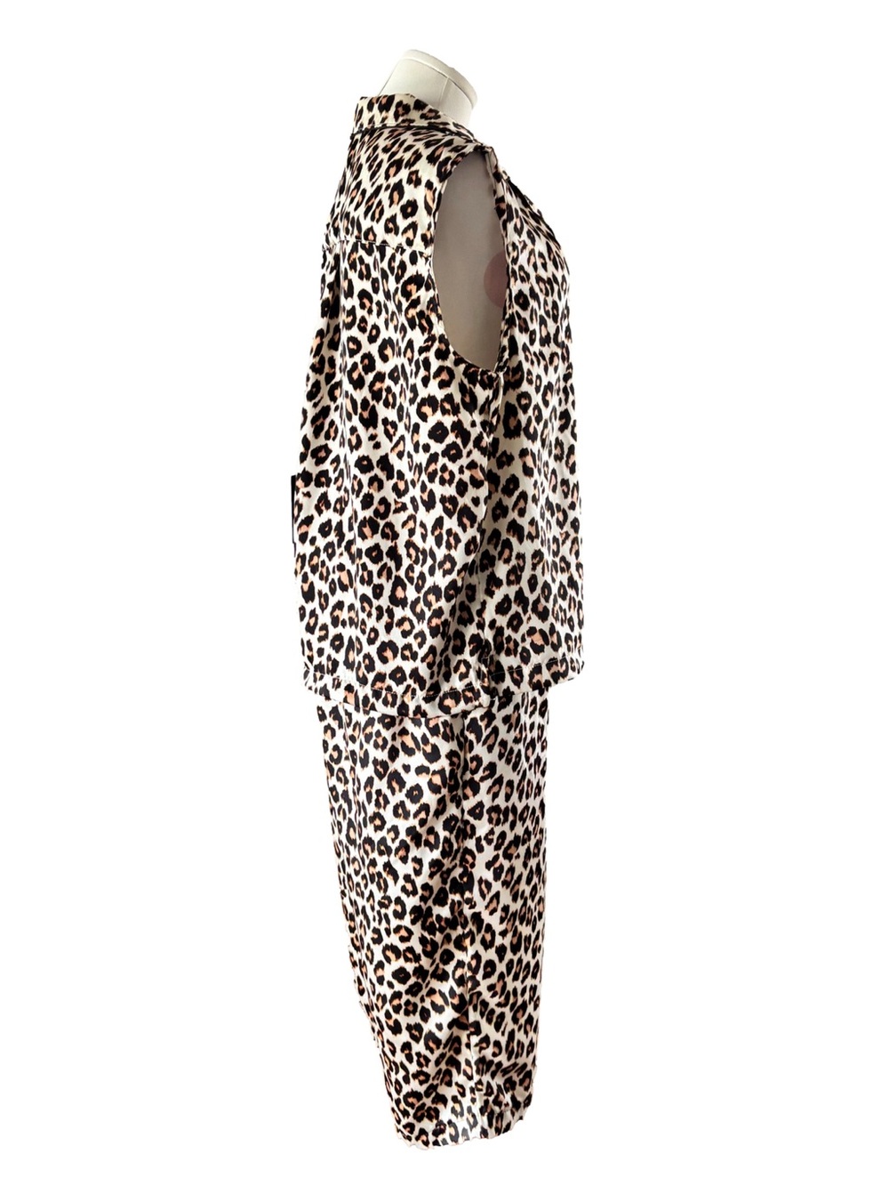 Loft Satin Notch Collar Pajama Leopard - LG - Picture 3 of 7